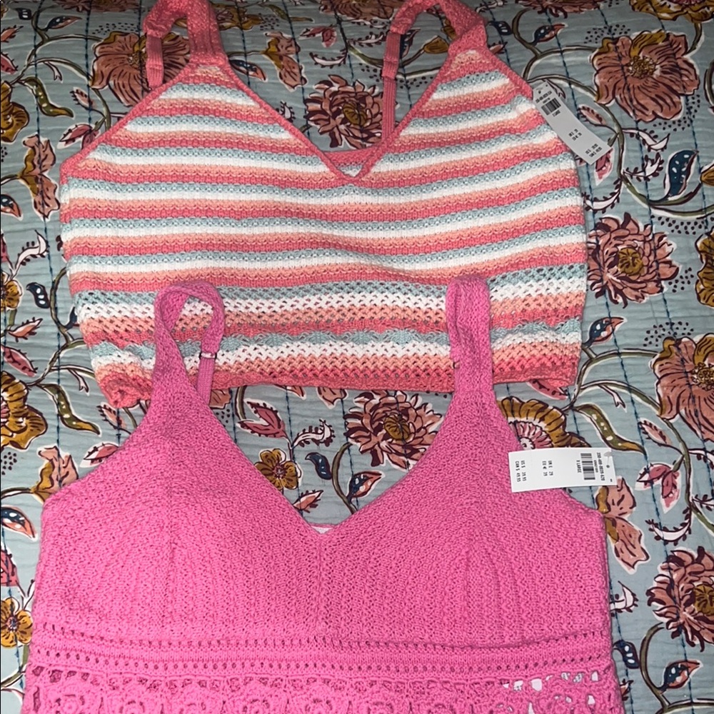 Holister NWT Pink and Striped Crochet Bralette Set